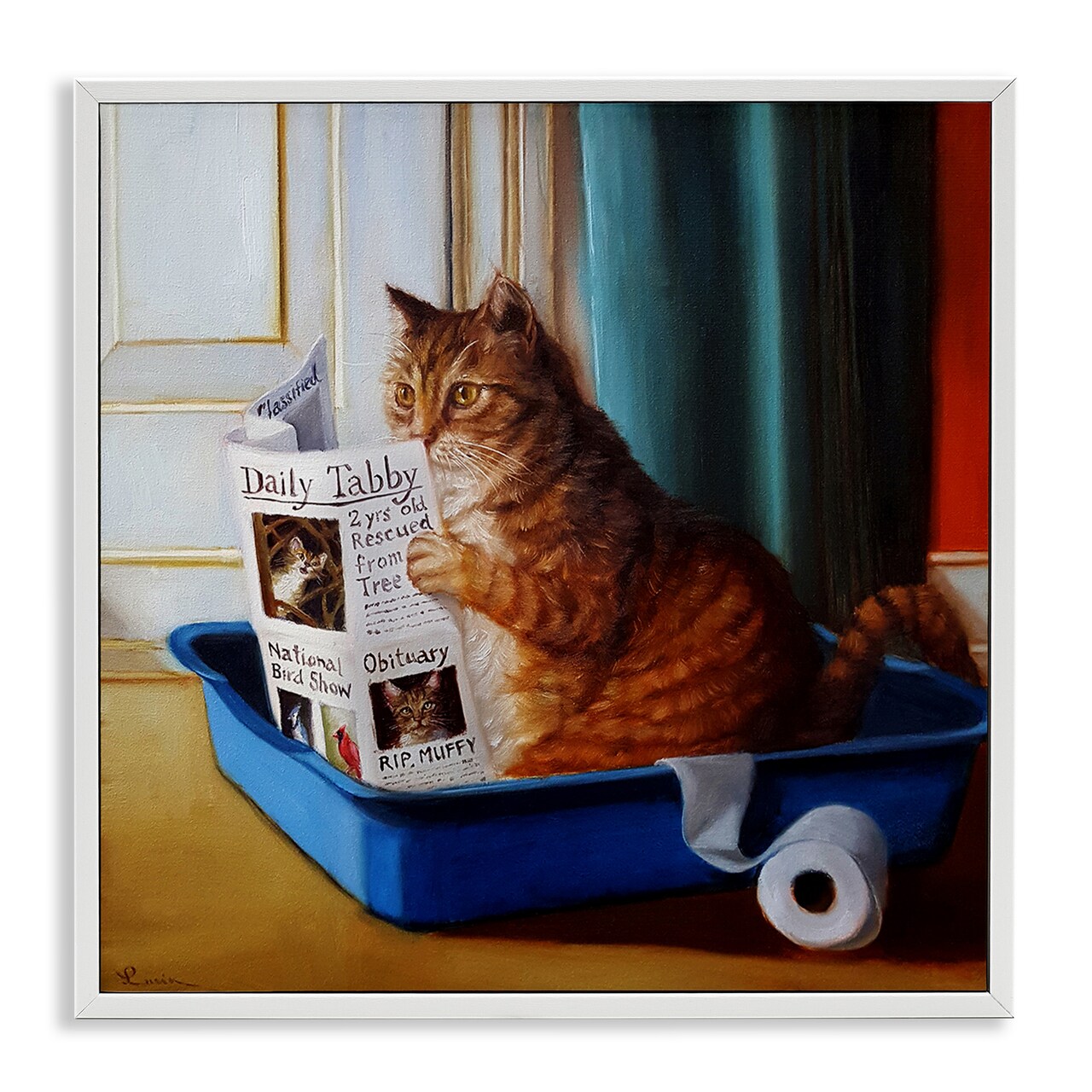 Stupell Industries Litter Box Reading Funny Cat Framed Giclee Art